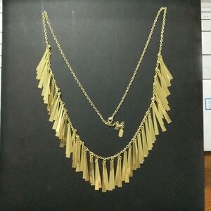 𝅺Lisa Freede Gold Tone Long Dangle Fringe Statement Necklace
